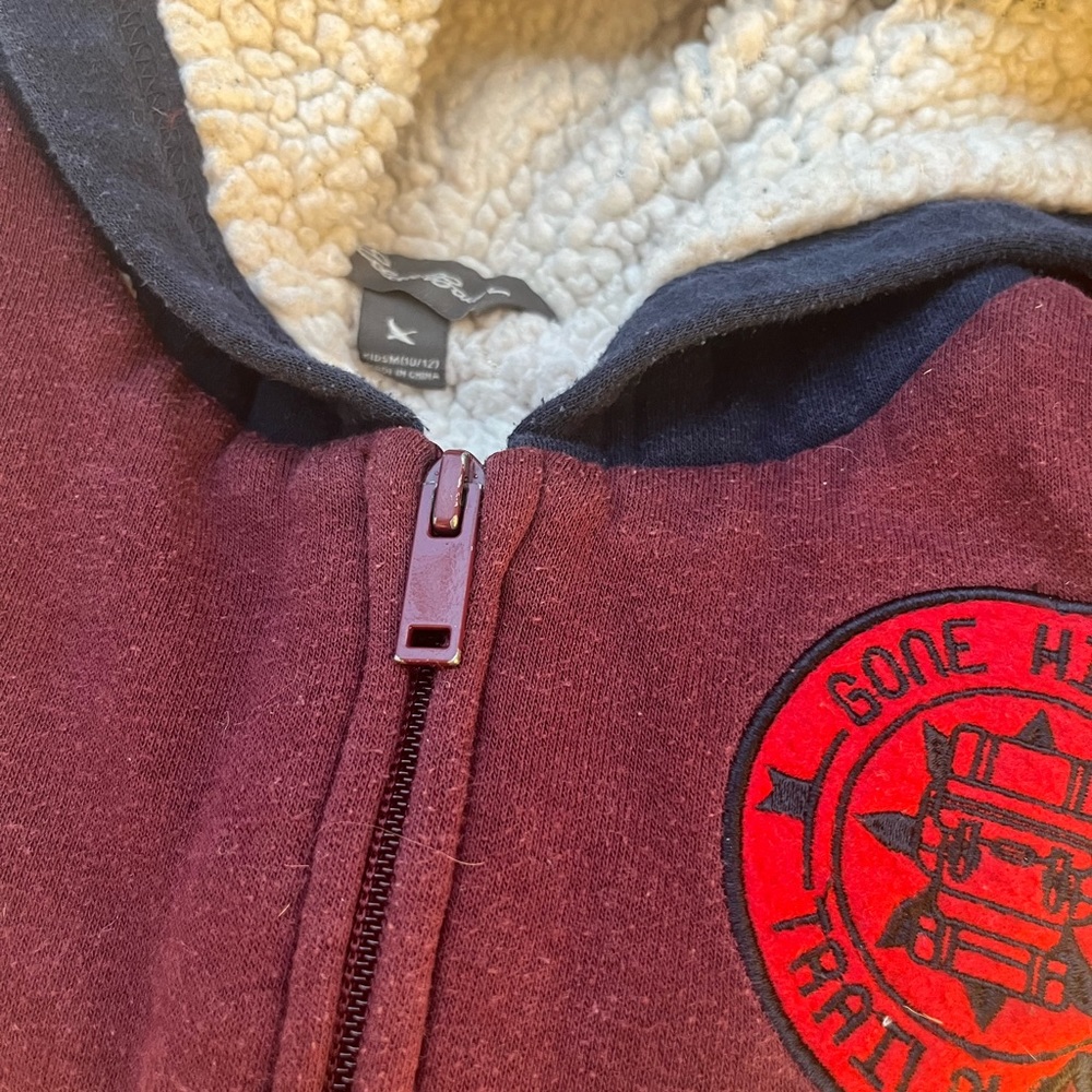 Eddie Bauer boys’ maroon & navy sherpa fleece lined hoodie ~ size kids’ medium